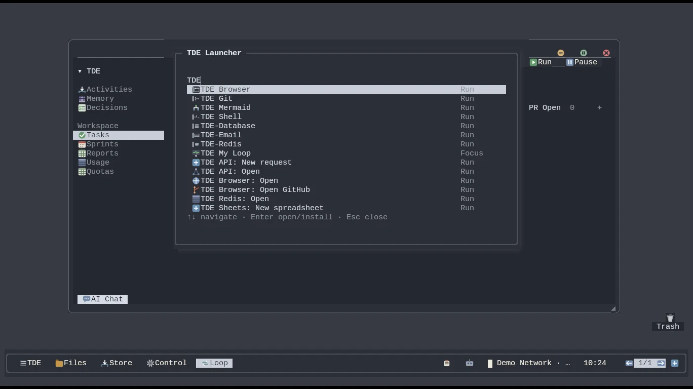 The Slate TDE desktop with the launcher, taskbar and native apps visible