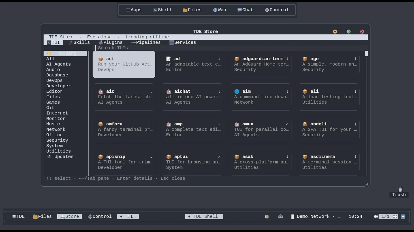 Store showing the app catalog as cards with categories